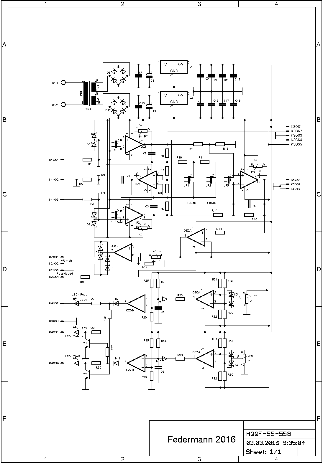 Audio předzesilovač HQQF-55-558 s indikátory Schema 